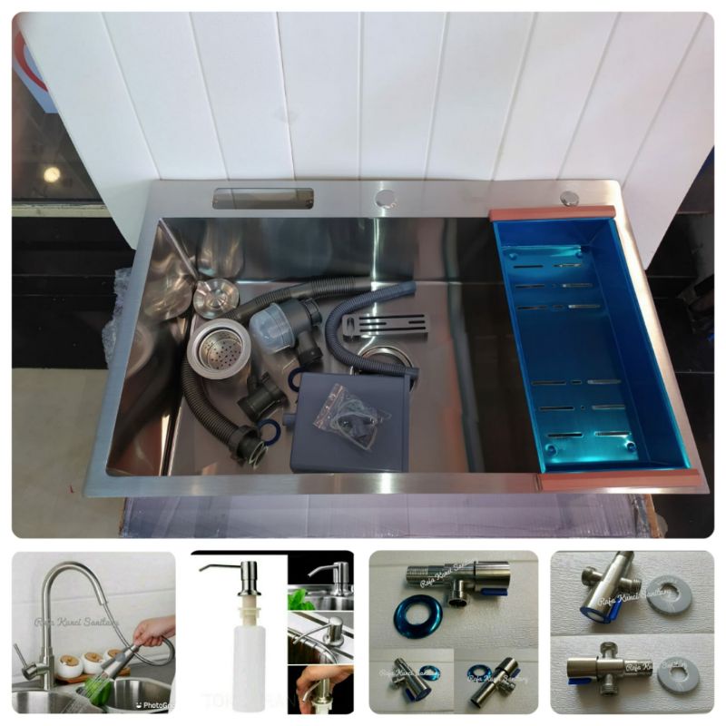 Paket Lengkap Kitchen Sink BOLZANO VENICE 8050 + Kran Tarik Stainless SUS 304  Panas Dingin/Dingin