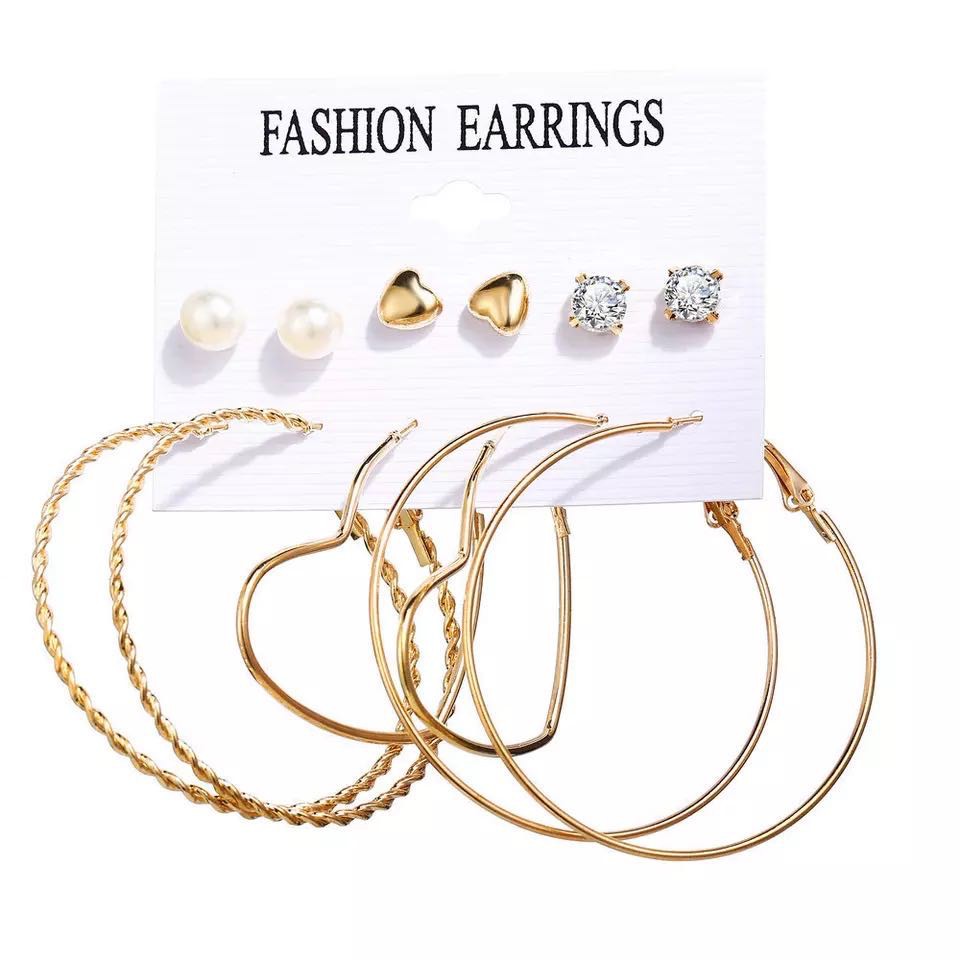 6Pair/Set Bohemian Mutiara Daun Rumbai Anting Set Wanita Menjuntai Pejantan Anting Perhiasan Hadiah