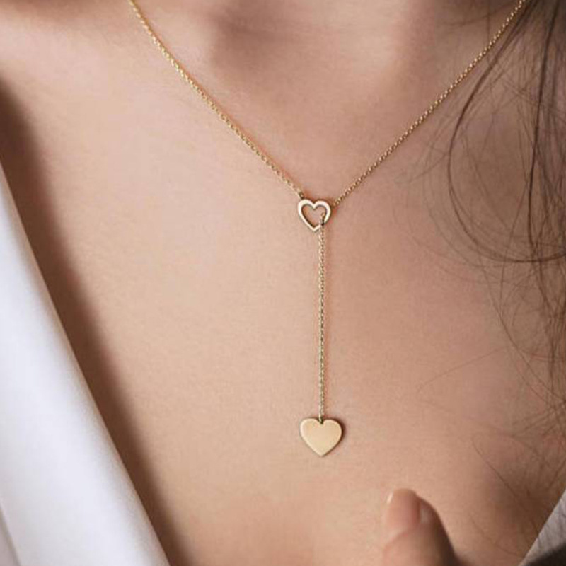 Fashion copper heart Pendant  Necklace / Adjustable Chain Necklace  Double Heart Necklace For Women Wedding Jewelry