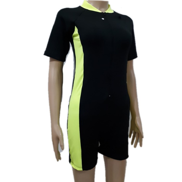 Baju Renang Wanita Baju Renang Diving Dewasa Polos Pendek Pria Wanita Size XL Hitam Hijau(G8M8) FASH