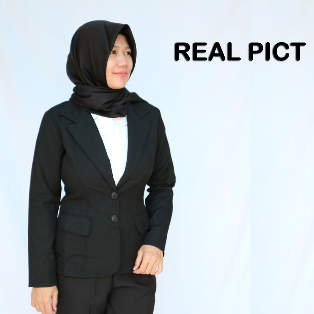 Unik Blazer Wanita Hitam Formal Bahan Tebal Jahitan Rapi Berkualitas