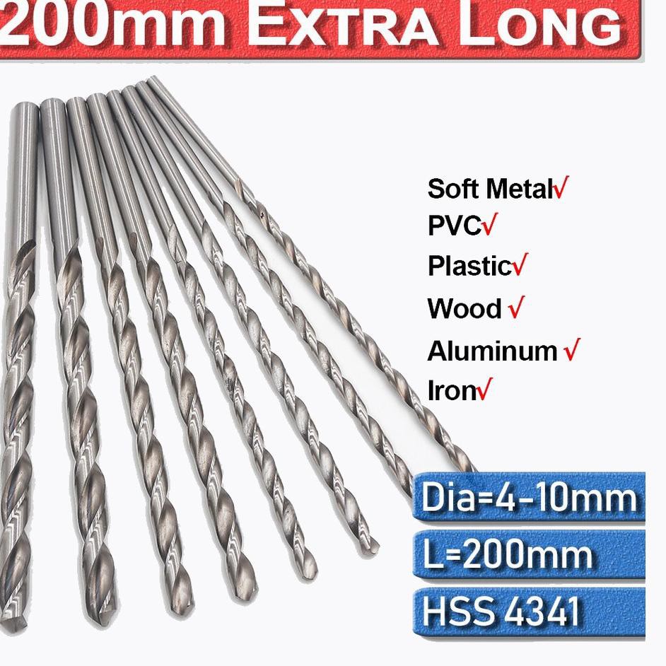 Cool--- Mata bor HSS kayu besi 5mm 6mm 7mm 8mm 9mm 10mm panjang 20cm