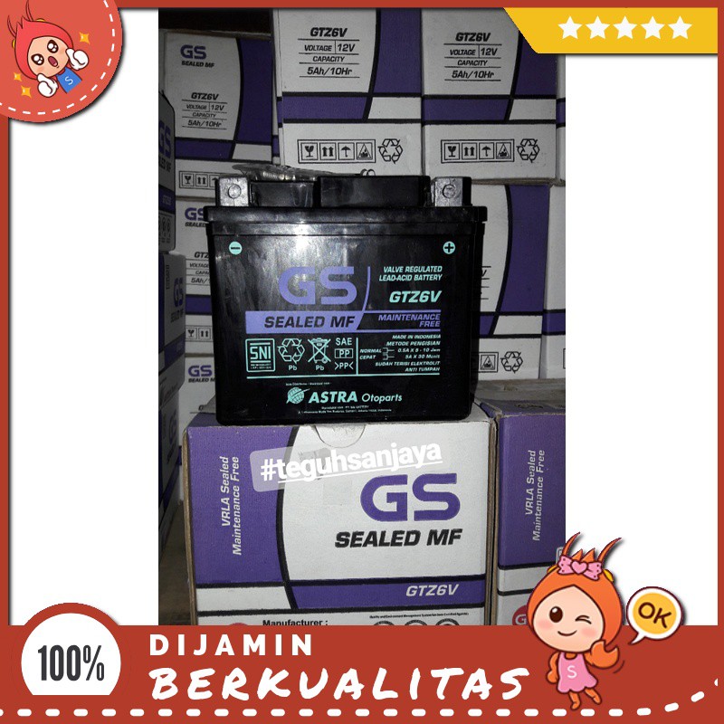 Accu / Akik Gtz6V ( Honda Vario 125 , Cb150R ) Asli Merk Gs Astra Otoparts Sparepart Motor Murah