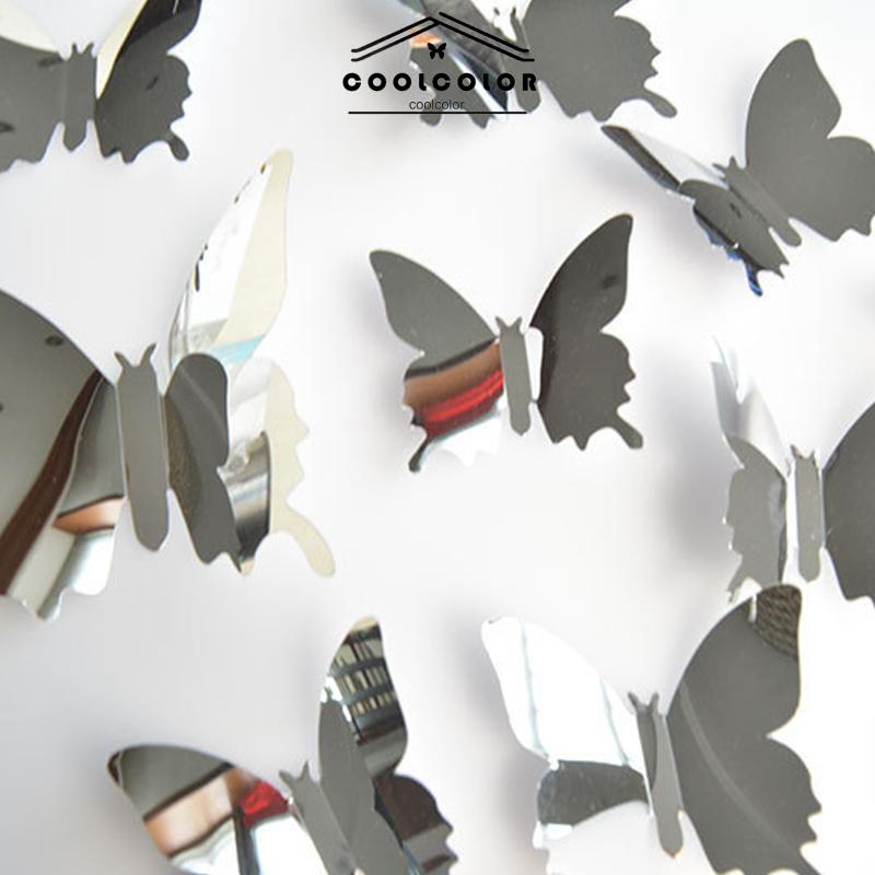 CODTiga -Dimensi Pet Mirror 3D Butterfly Wall Sticker Stiker Ruang Tidur Ruang Ruang Ruang Belajar Studi- cl