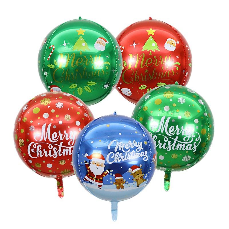 Balon Christmas 4D Orbz 22 Inch / Balon foil Bulat 4D Natal