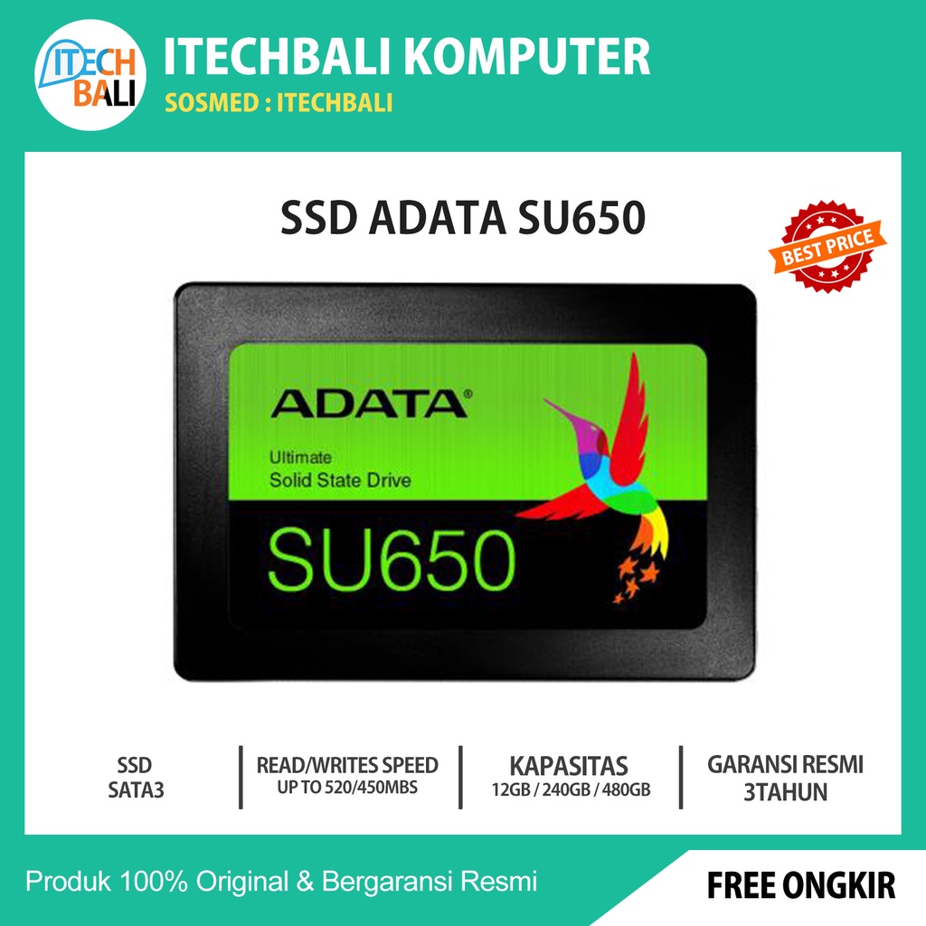 SSD ADATA SU650 480GB 2.5&quot; SATA III ORIGINAL | ITECHBALI