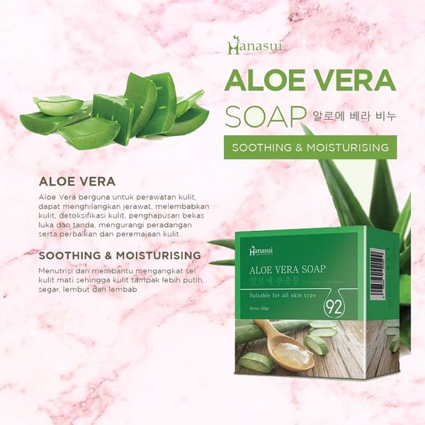 [COD] Hanasui Sabun Aloevera Ekstrak Lidah Buaya 92% Memutihkan Kulit dalam 2 Minggu -  60gram BPOM 100% Original