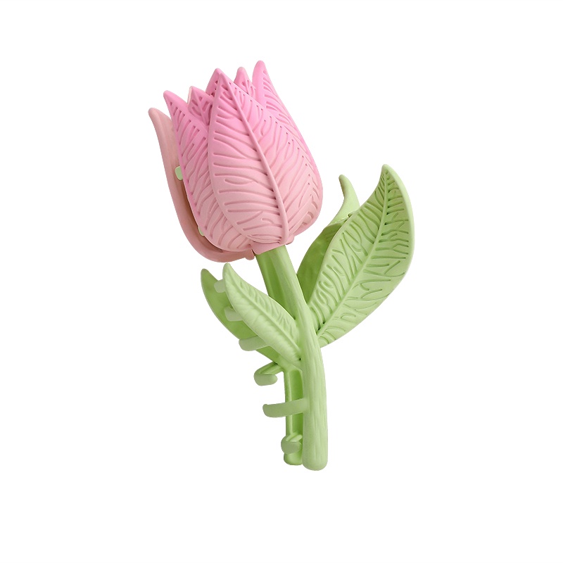 Jepit Rambut Bentuk Bunga Tulip Warna Pink Bahan Alloy Untuk Wanita