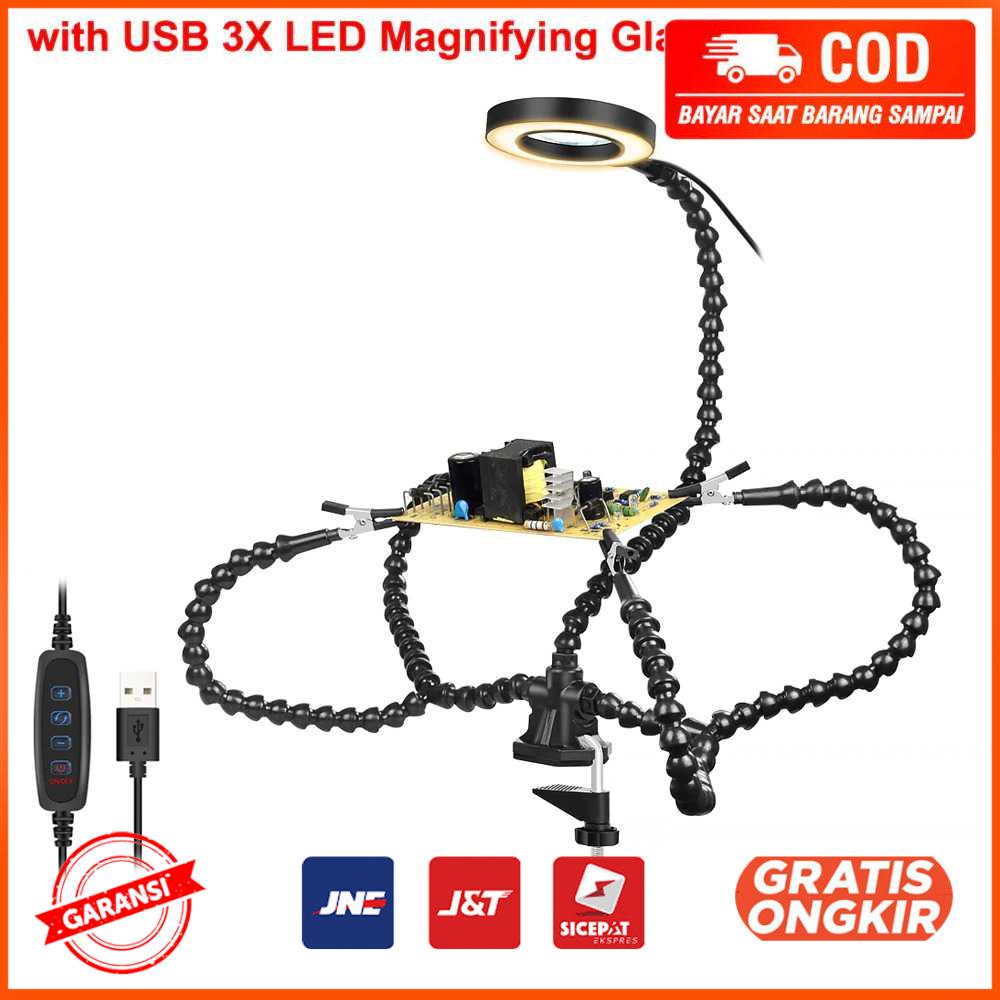 Helping Hand Alat Pegangan Solder Kaca Pembesar LED SN5