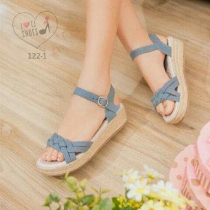 SENDAL SANDAL TALI KEPANG  DENIM FASHION CEWEK WANITA 