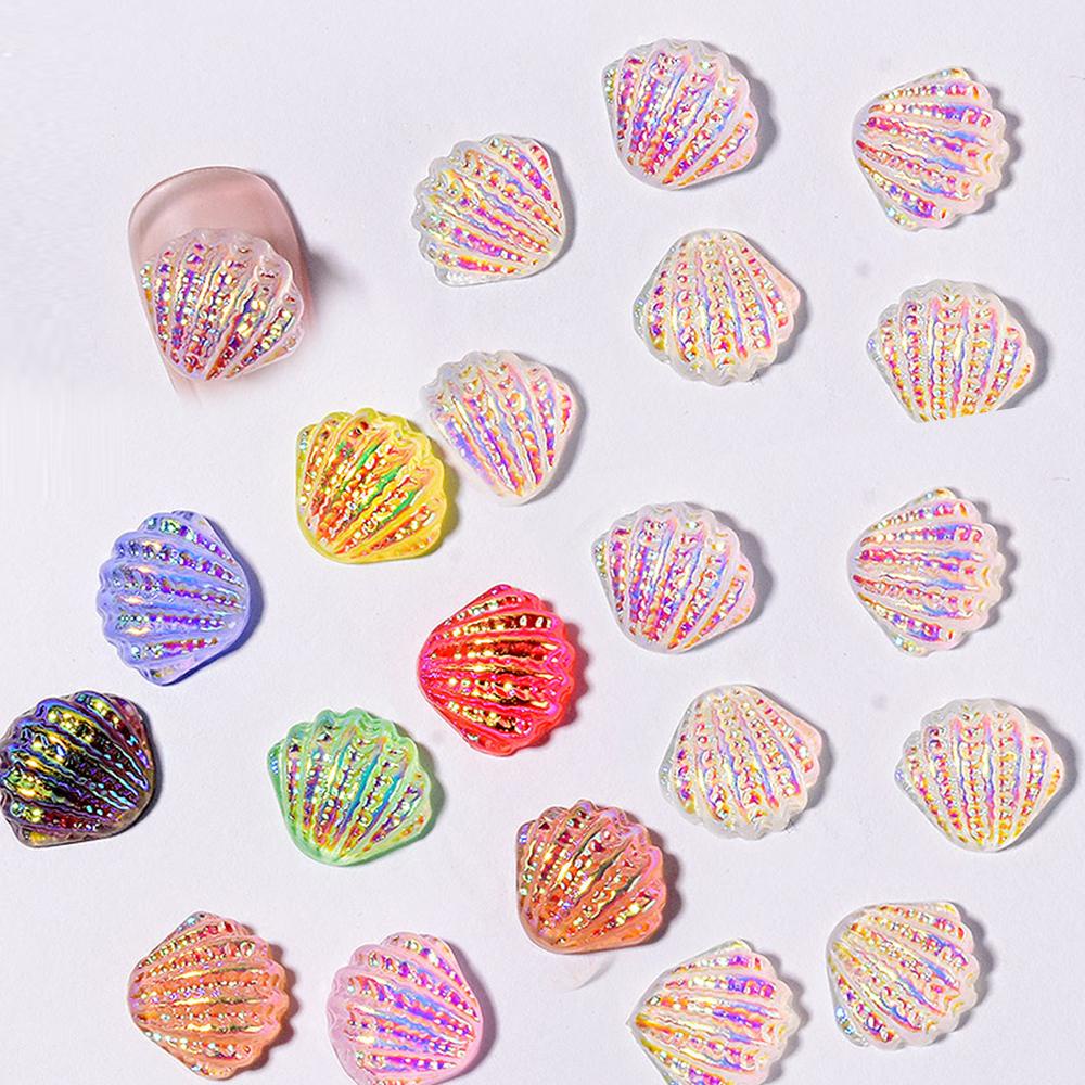 AUGUSTINA Kristal Nail Art Cangkang Agustina 10*11mm 8pcs Rhinestones Permata Laser Warna-Warni Aurora AB Kristal Manicure Jewelry