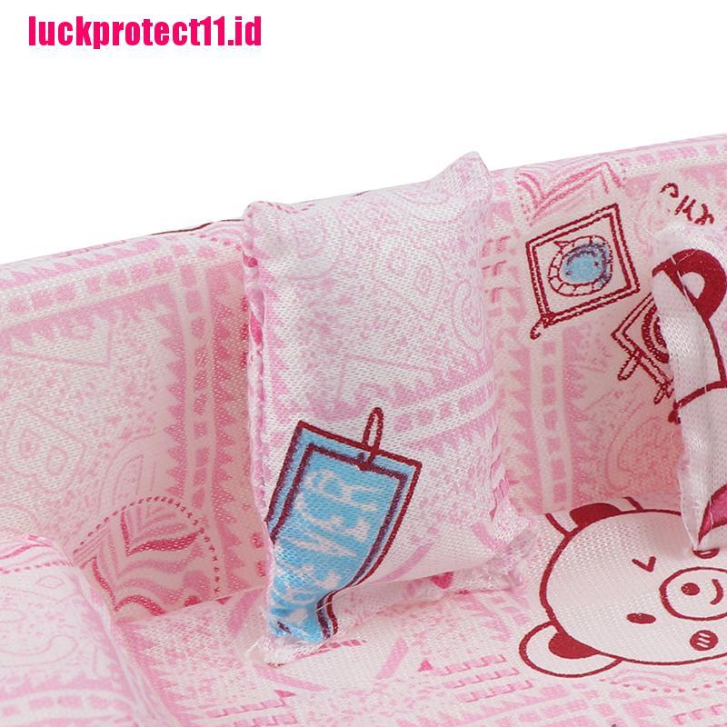 Lucktoy Miniatur Sofa Motif Bunga Dengan 2 Bantal Untuk Aksesoris Rumah Boneka