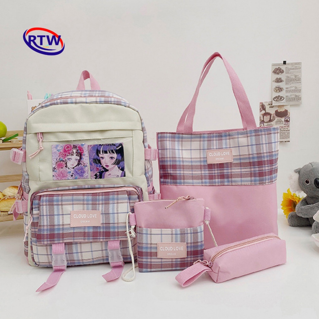 Tas Ransel Anak Sekolah Wanita import set 4 in 1 ORIGINAL Backpack Fashion Korea Tas Punggung Perempuan Terbaru Kekinian