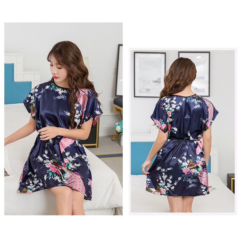 Baju Tidur Daster Satin Korea Fashion MERAK Wanita Peacock Babydoll Fashion Silk Sleepwear-BIRU NAVY