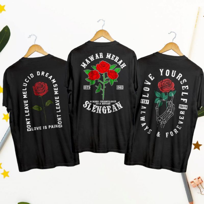 (BISA COD) KAOS DISTRO PRIA - KAOS WANITA - KAOS GAMBAR BUNGA MAWAR CEWEK COWOK MURAH