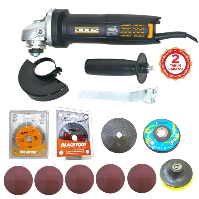 PAKET LENGKAP Mesin Gerinda Doliz BA370 + BONUS Mata Potong Besi + Potong Kayu + Potong Keramik + Tatakan Amplas + Amplas Bulet 5pcs + Amplas Besi BLACKFOOT BENZ