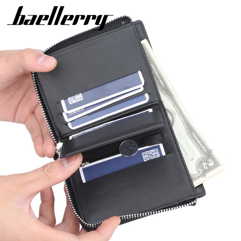 ORIGINAL BAELLERRY D0311 DOMPET UANG PRIA RITSLETING BIFOLD BAHAN KULIT PU DENGAN TEMPAT KOIN