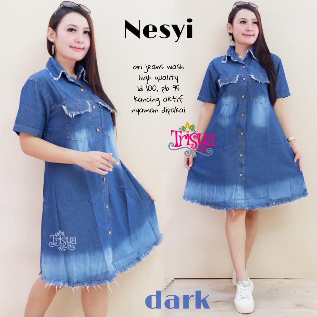 ZARINA DRESS NESYI JEANS WASH RAWIS ORIGINAL BIRU DAN NAVY GBM