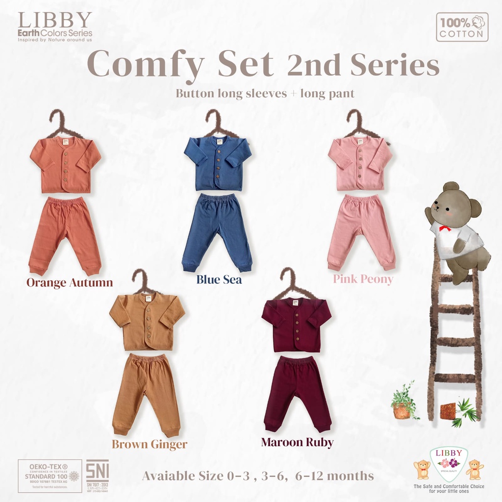 LIBBY EARTH SERIES COMFY SET SETELAN BAJU PENDEK DAN PANJANG KANCING TENGAH CELANA PENDEK DAN PNJG TL