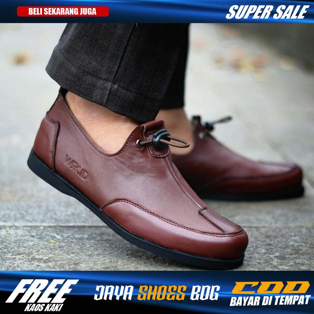 [COD]Casual Slip On Pria Sepatu Kasual Kerja Kantor Kulit Asli Fashion Trendy Kekinian Laki laki