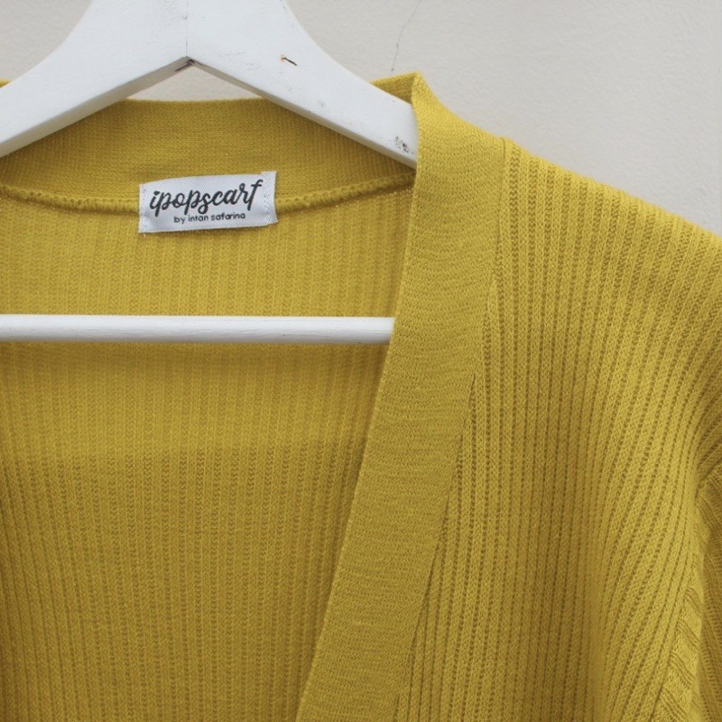 LUMA LONG CARDI | cardigan rajut panjang, soft knit cardigan-LIME