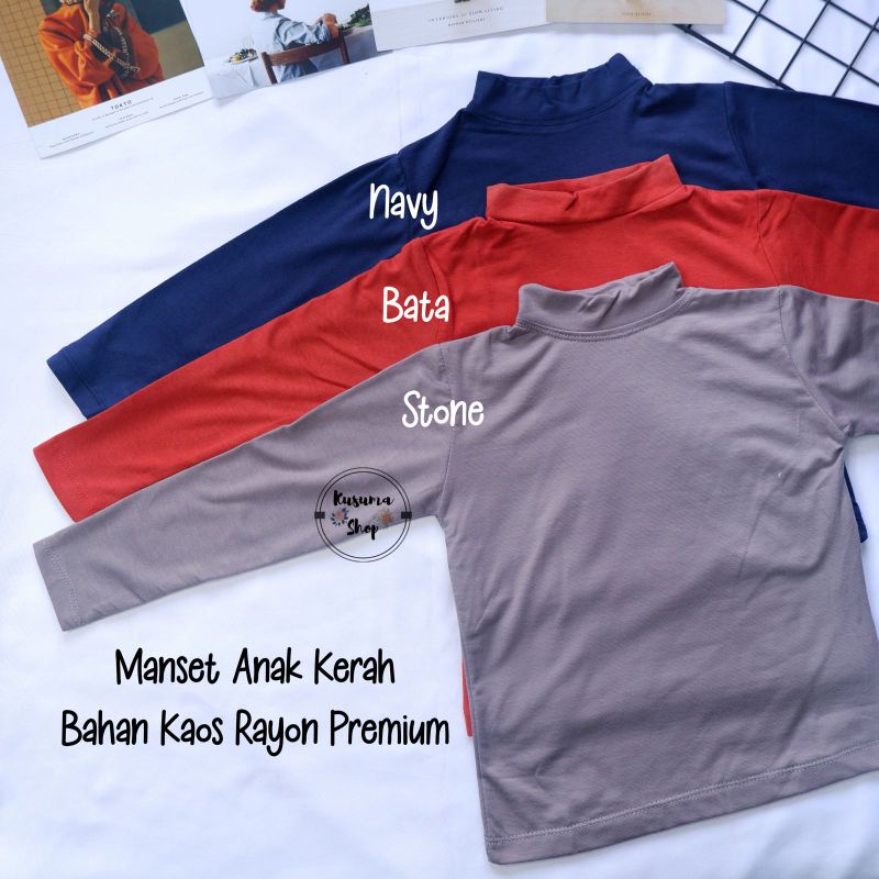 Manset kaos anak usia 3-5thn size L model turtle neck bahan rayon premium