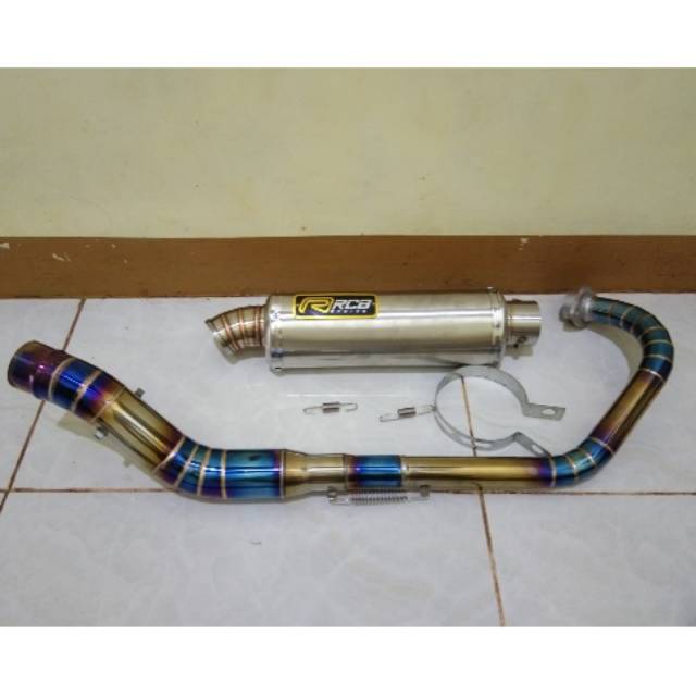 knalpot RCB tri oval SATRIA FU/VIXION leher full cacing blue