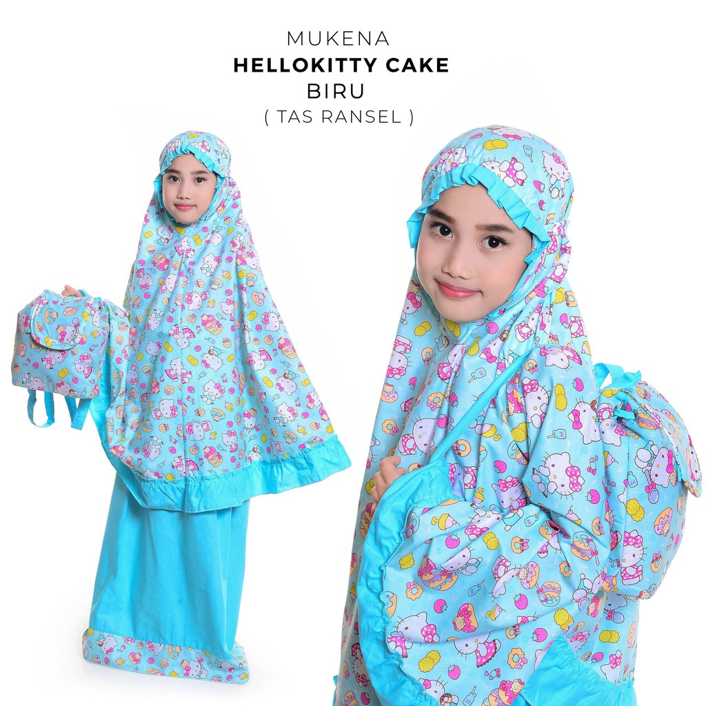 Mukena Anak Katun  HK Cake Biru ( Tas Ransel )