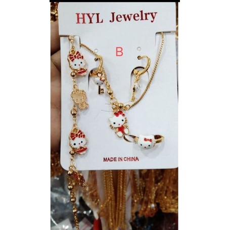 set anak hello kity merah lapis emas 24k