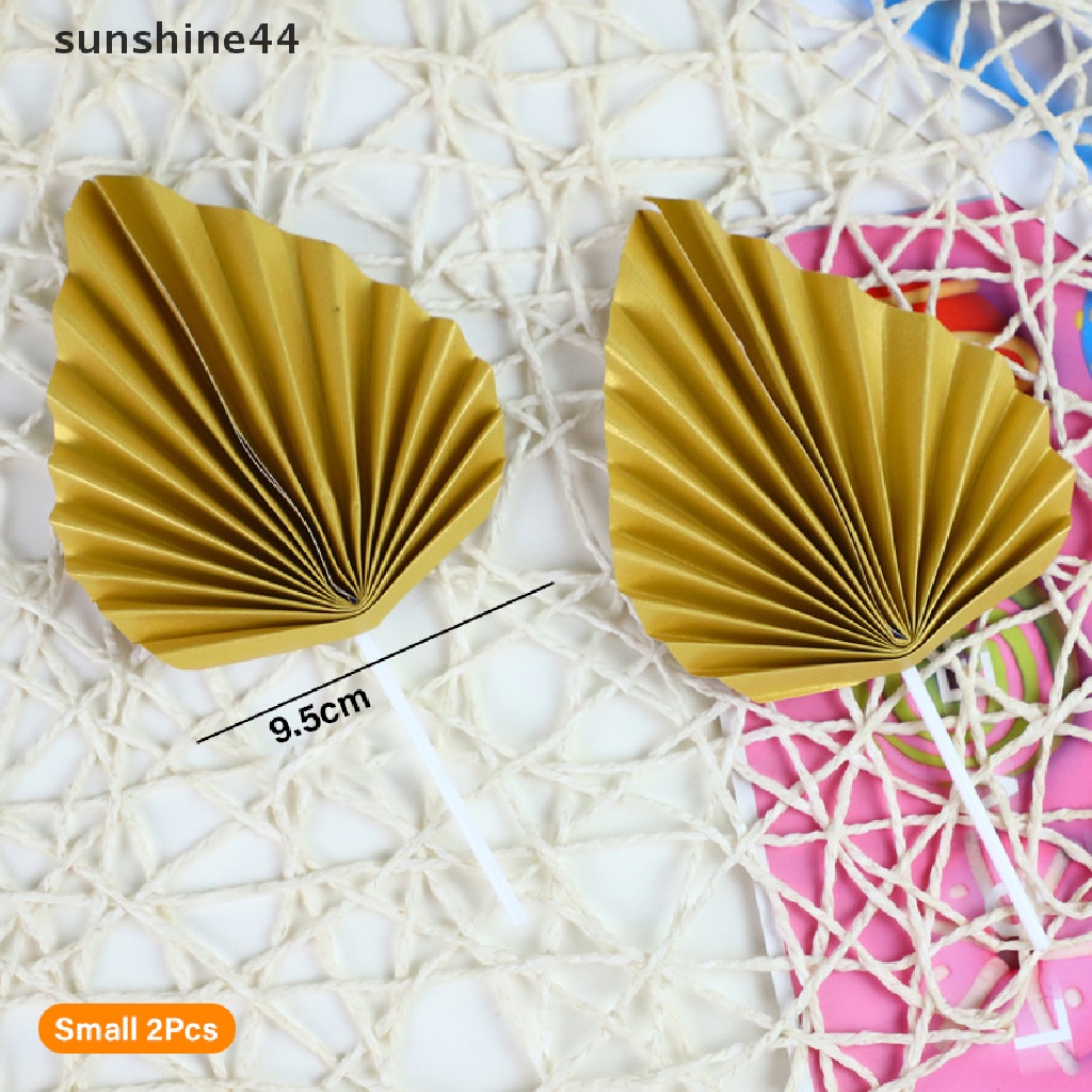 Sunshine 2pcs Topper Kue Bentuk Kipas Bahan Kertas Warna Emas Untuk Dekorasi Pesta Ulang Tahun