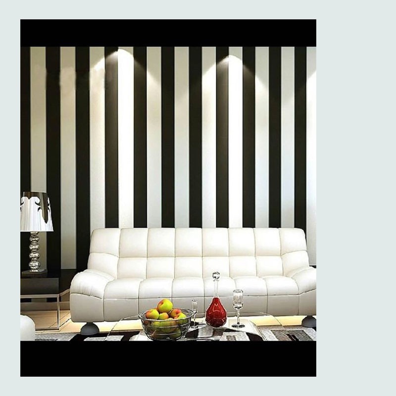 Gudang Wallpaper Dinding Kamar Tidur Motif Salur Hitam / Anti Air 45 CM x 10 Meter Bahan PVC Premium Anti Air