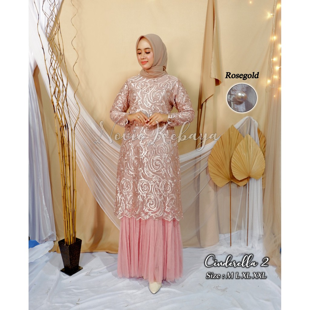 Gamis Muslim Tulle Cinderella Motif Bordir Cantik Rosegold