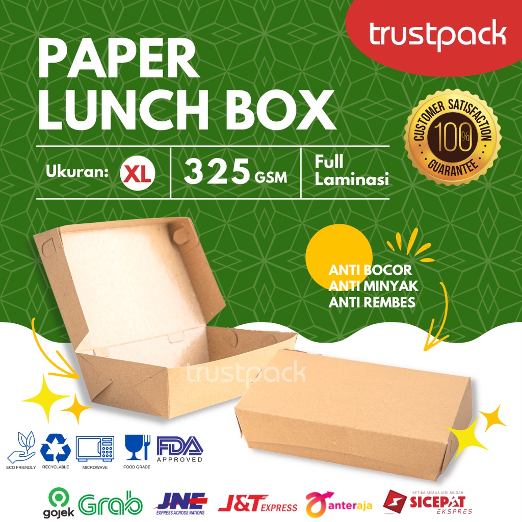 PAPER LUNCH BOX BAHAN KRAFT FULL LAMINASI SIZE S,M,L,XL - LUNCHBOX