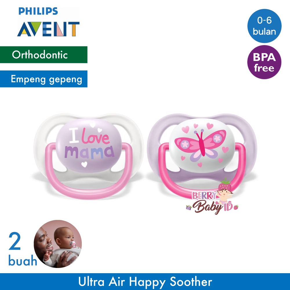 Philips Avent 2 Pcs Ultra Air Happy Pacifier Empeng Soother Bayi Berry Mart