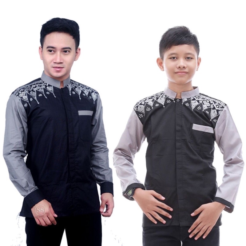 Baju koko couple anak dan ayah motif kombinasi batik bahan katun toyobo import | Baju koko couple ayah dan anak