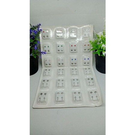 Anting tindik/Anting tembak unik warna &amp; polos harga/card isi 12set