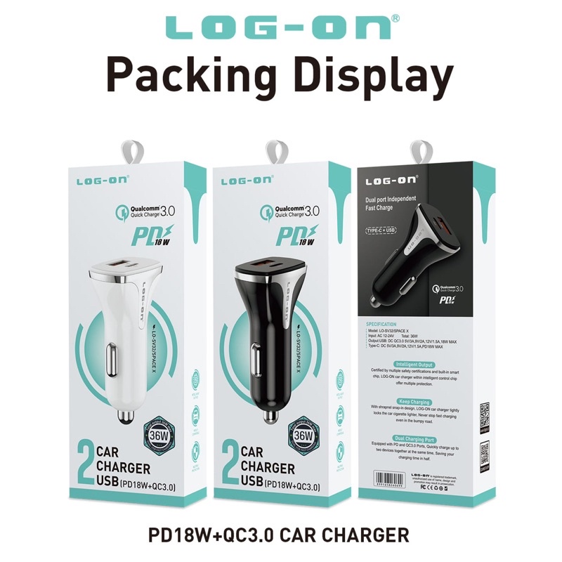 BATOK SAVER LOG ON SPACE X LO-SV32 36W PD+QC3.0 - CAR CHARGER LOG ON