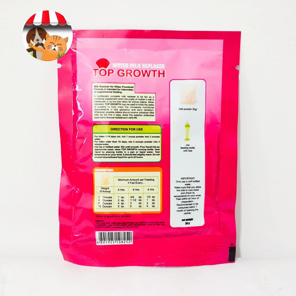 Top Growth - 30g Kitten Milk Replacer Susu Anak Kucing Pengganti Asi