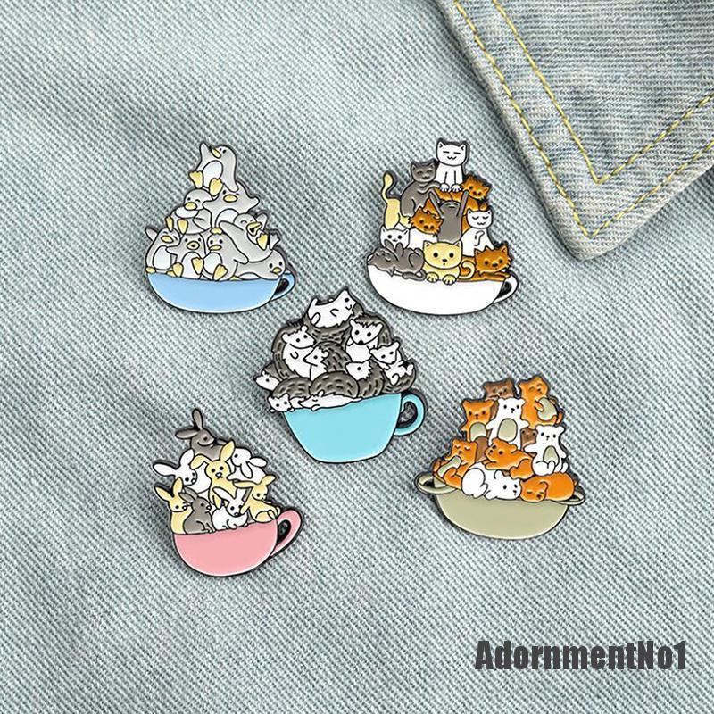 (Adornmentno1) Bros Pin Enamel Bentuk Kartun Kucing / Anjing / Cangkir Untuk Aksesoris Tas Ransel / Mantel