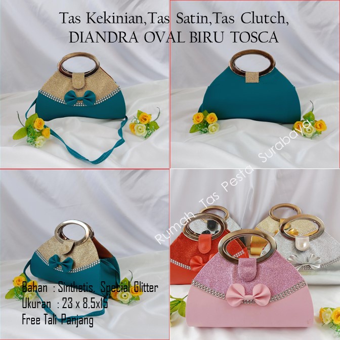 Tas Kekinian,Tas Satin,Tas Clutch,DIANDRA OVAL BIRU TOSCA