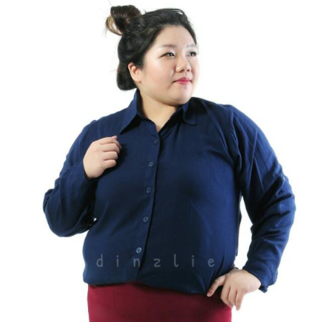 KEMEJA WANITA POLOS UKURAN XXXL WARNA BIRU TUA