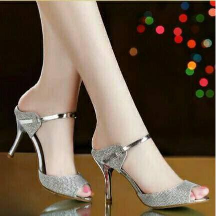 Fashionwanita/Heels/High heels/Hak tinggi/Highheels/HEELS GLITTER PESTA LJ 05 SILVER - Perak, 36