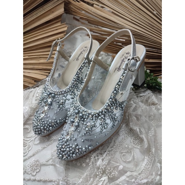 sepatu wanita wedding Shinta silver 7cm tahu