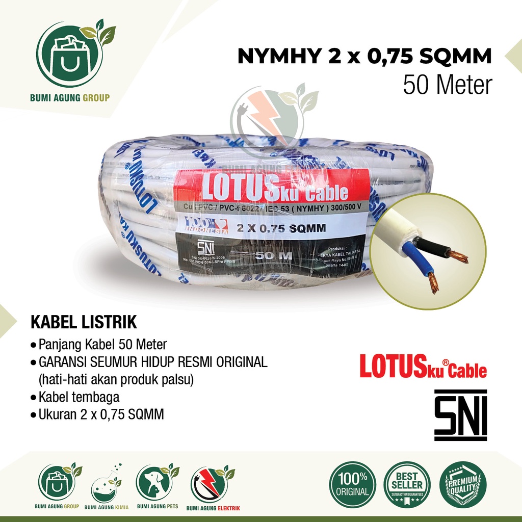 Kabel Serabut LOTUS NYYHY NYMHY 2x0.75 2x0,75 50 meter 50m 50 m LOTUSKU LOTUS KU