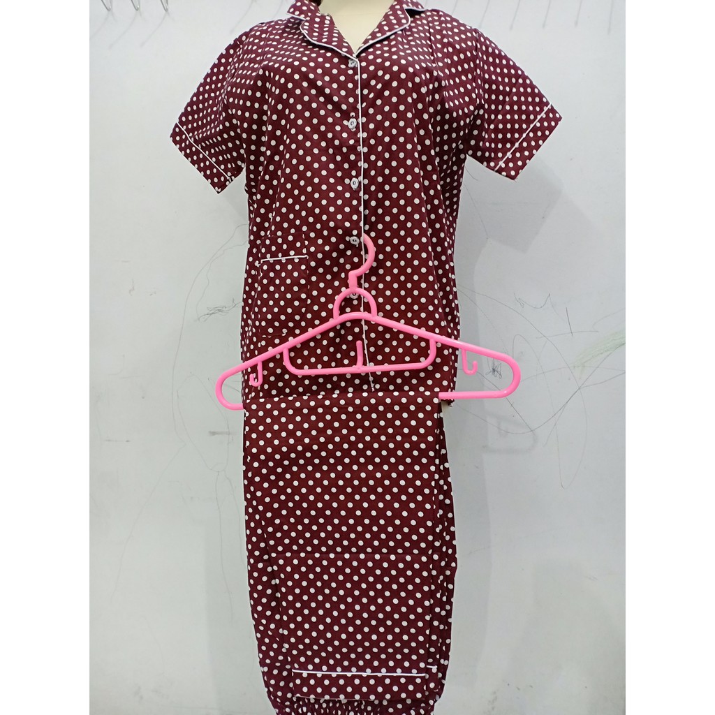 SET BAJU TIDUR PIYAMA BAHAN KATUN JEPANG MOTIF POLKADOT