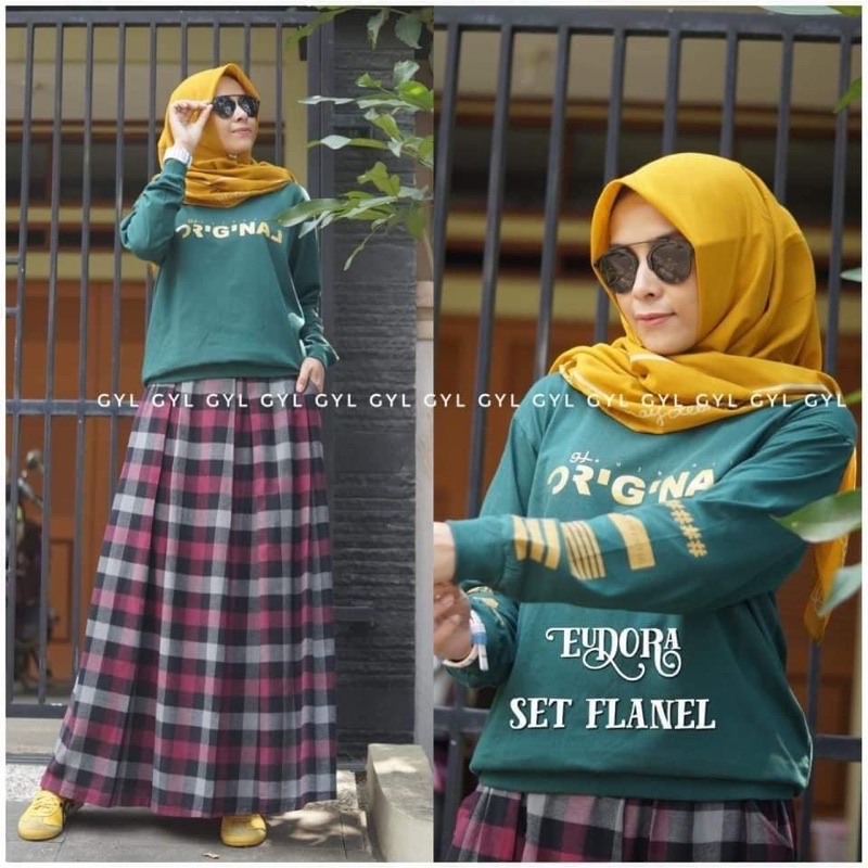 GYL AUTHENTIC - Set Flanel Eudora -Setelan Rok Kotak Modis