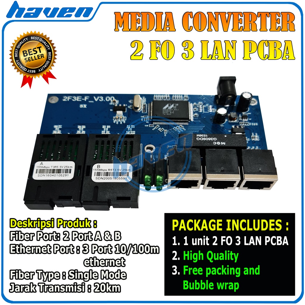 Media Converter 2 Port FO 3 Port LAN Board Only / 2 FO 3 LAN PCB