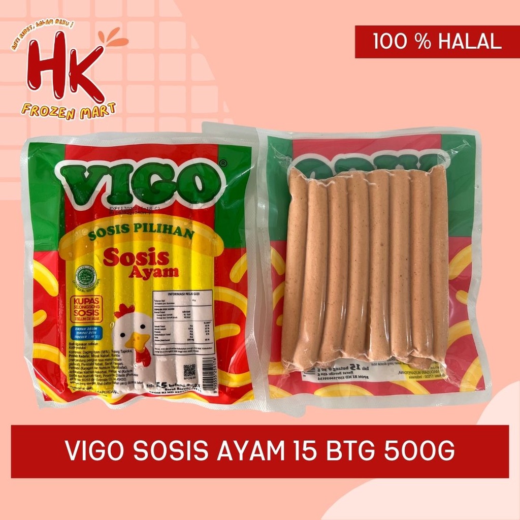 

Vigo Sosis Ayam 500 gr isi 15 btg / bakso sapi bakar grill isian suki seblak / HK Frozen Mart