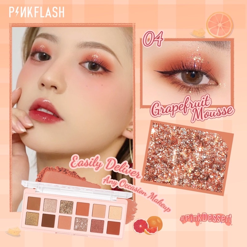 PINKFLASH PinkDessert Eyeshadow Pink Dessert 12 Shades Eyeshadow Palette High Pigment And Smooth Powder Long Lasting Pink Flash