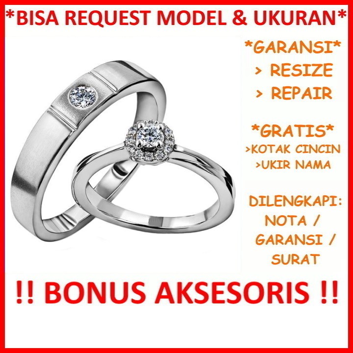 Gratis Ukir Nama Bisa Pesan Model Garansi Asli Cincin Kawin Couple Emas Putih Dan Perak ID480